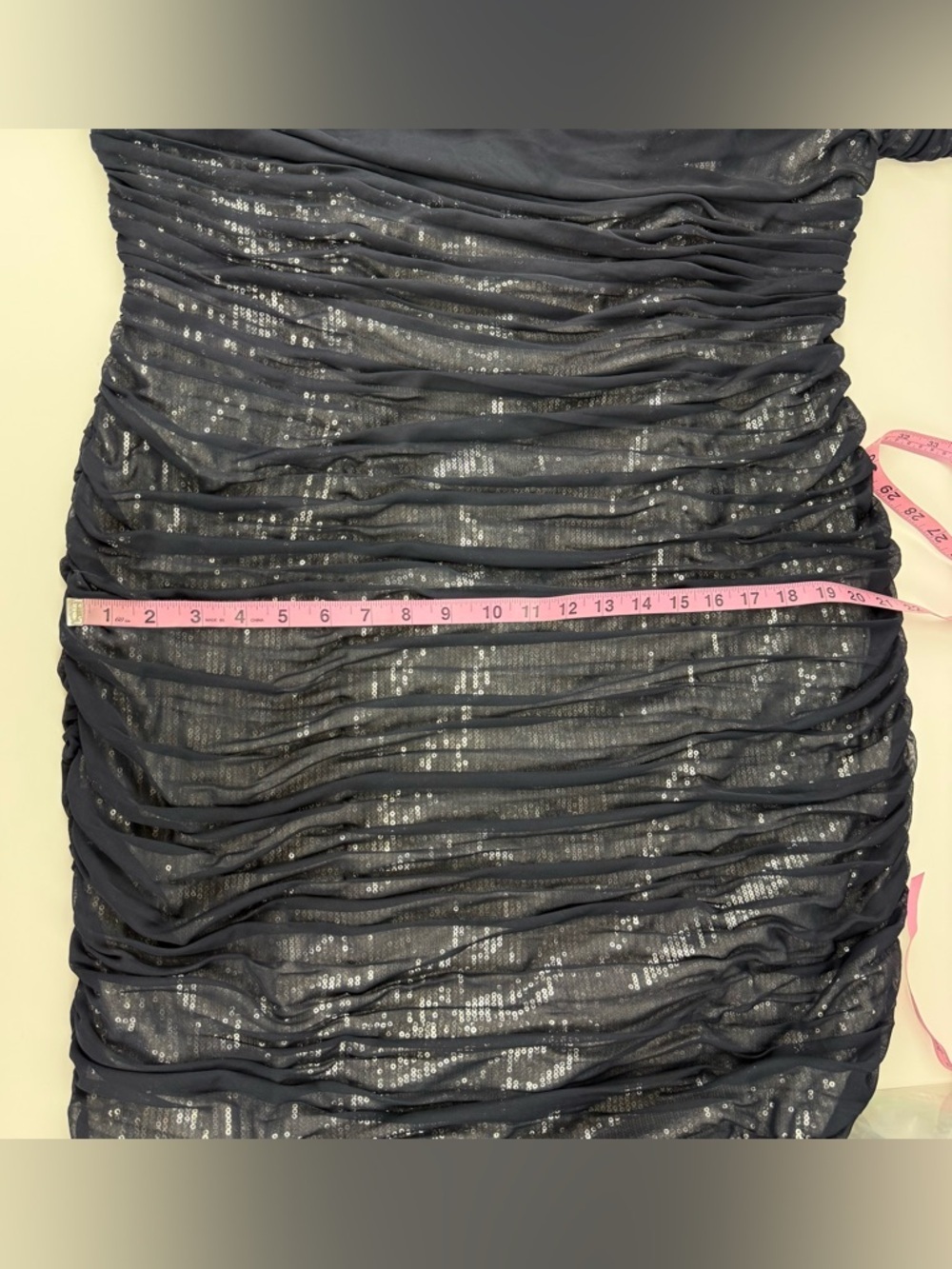 Adrianna Papell Evening Cocktail Dress Womens 16W Navy Blue Sequin Ruched Layer - Picture 9 of 12